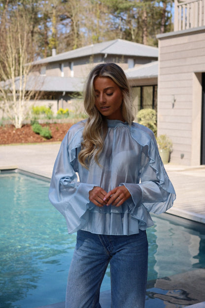 Donna bleue - Blouse volantée