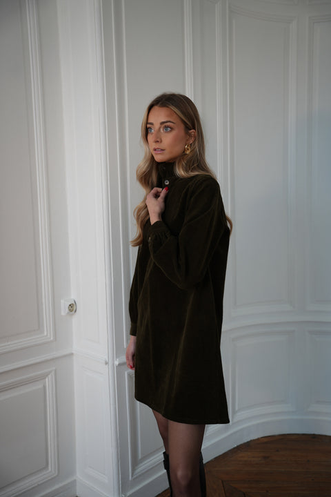 Cristelle kaki - Robe en velours