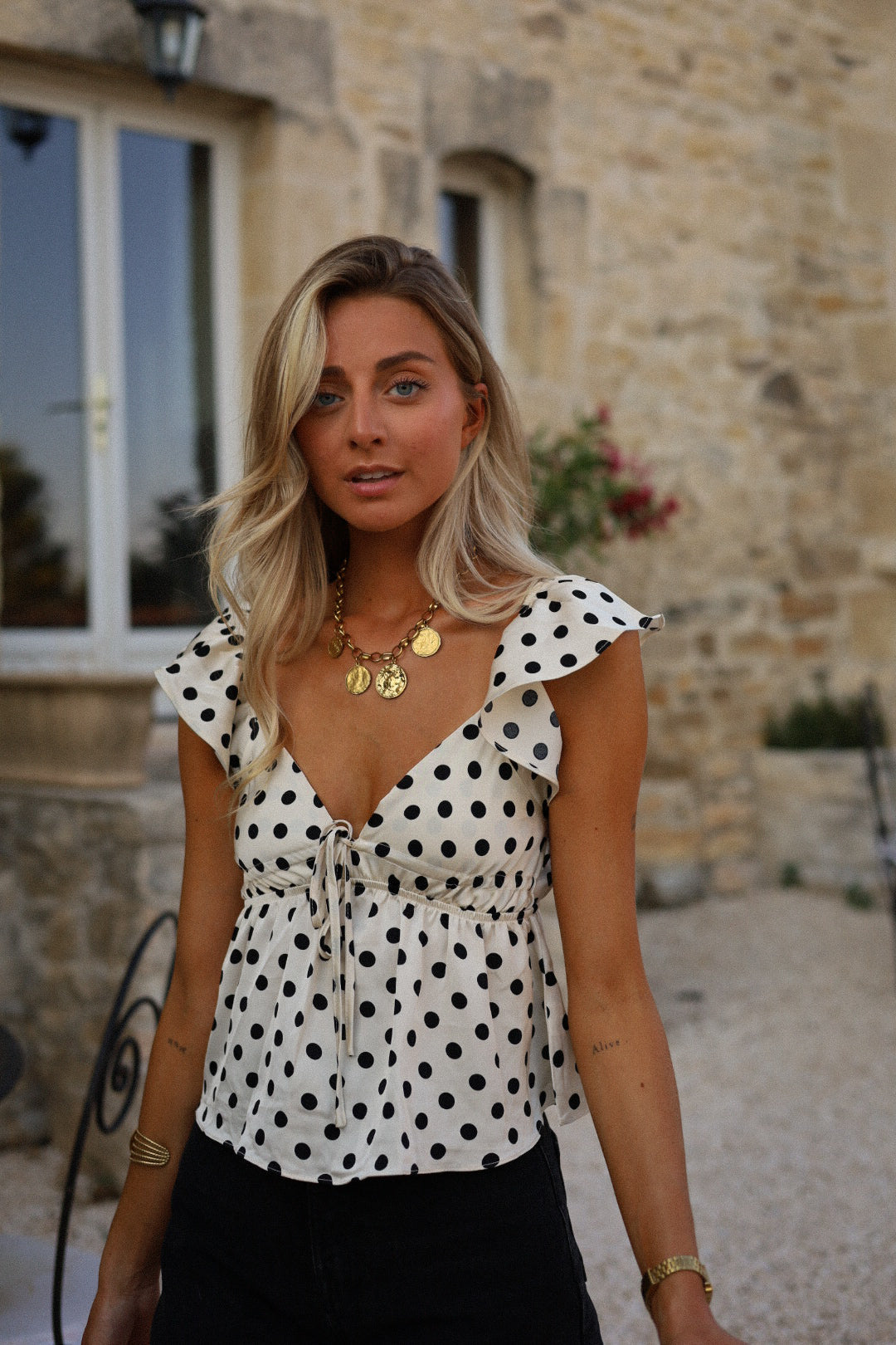 Moriz crème - Top à pois volanté