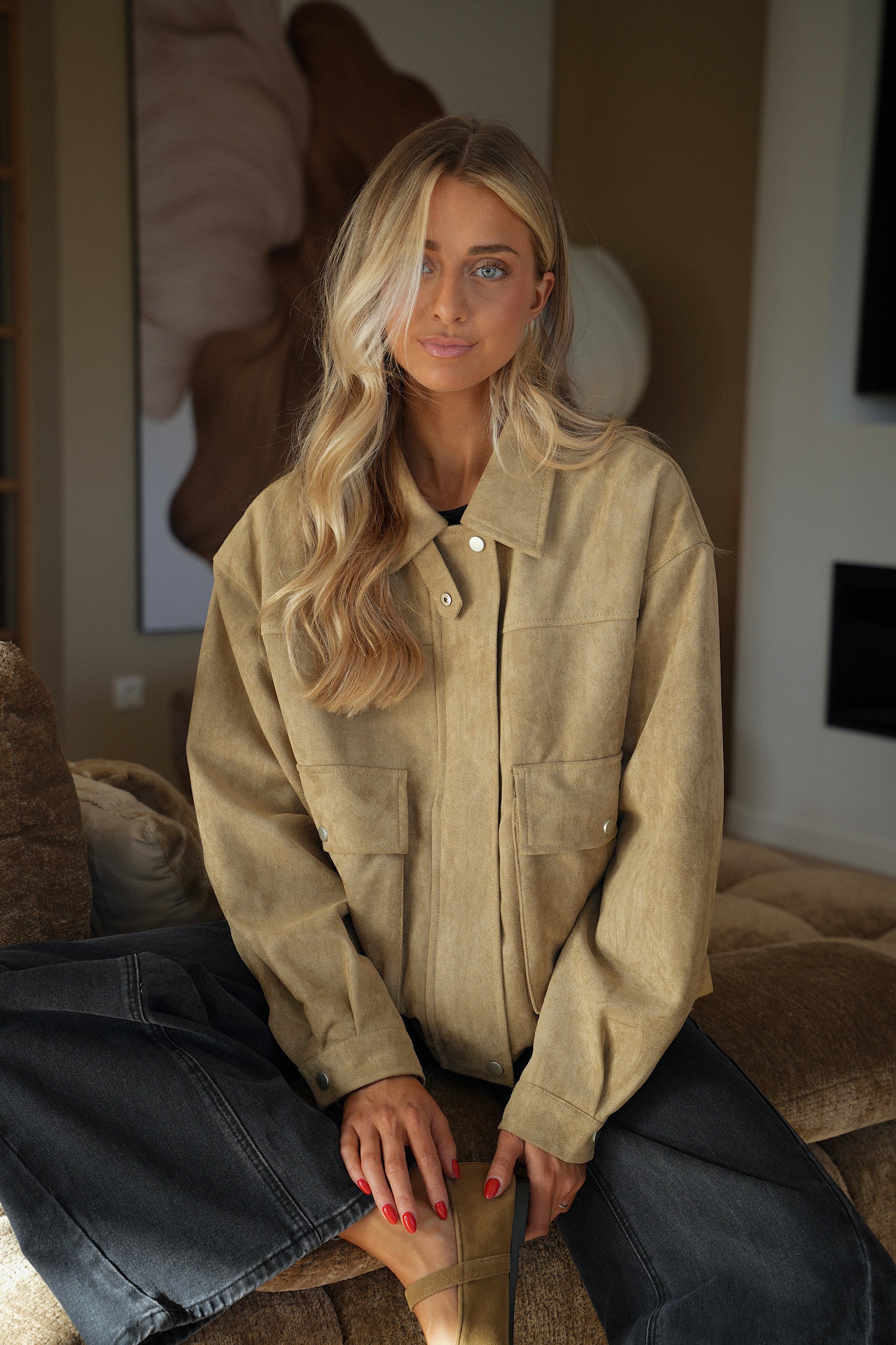 Rebeca beige - Veste suédée