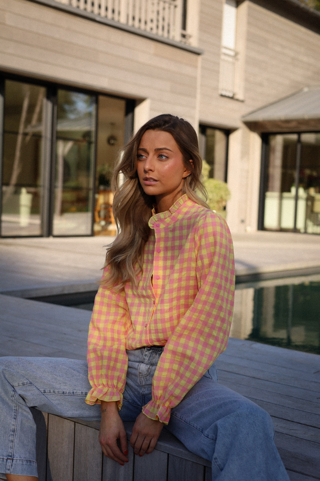 Carlos rose/jaune - Blouse vichy
