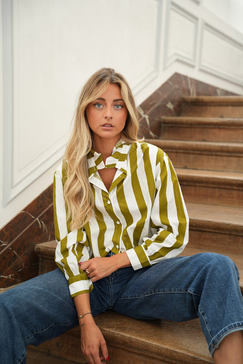 Manelle olive - Blouse rayée