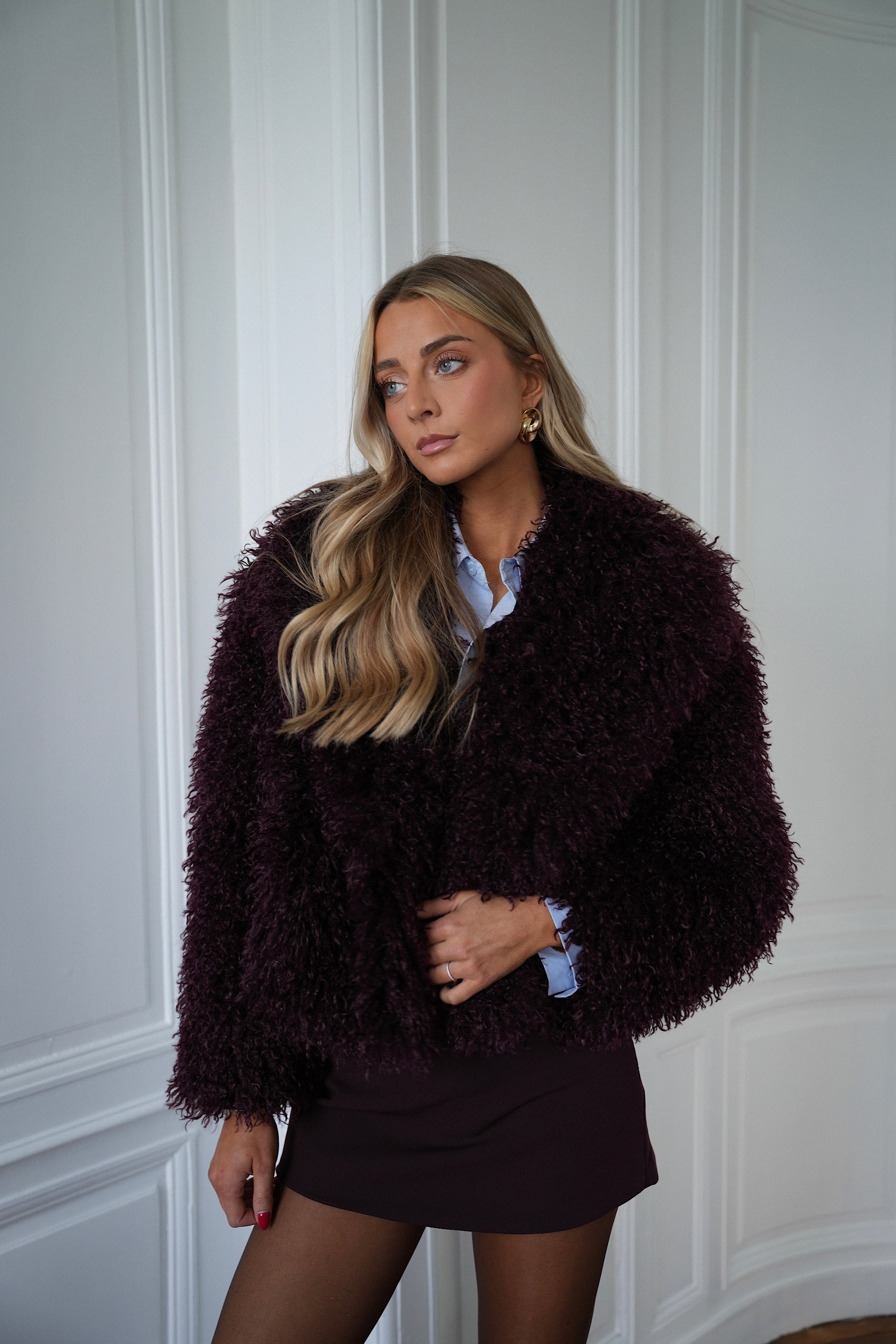 Soanne prune - Manteau fourrure