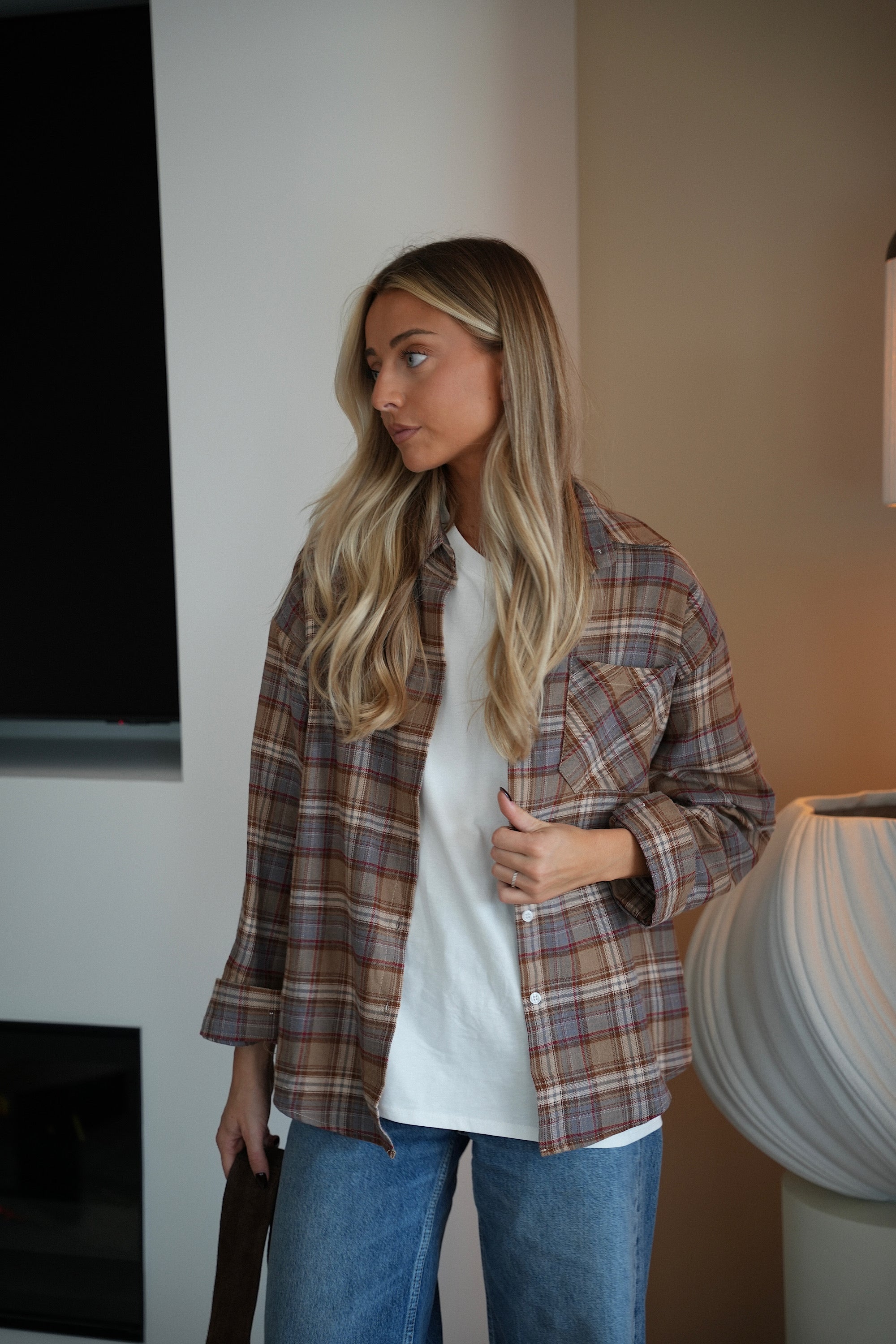 Alfy beige - Chemise à carreaux