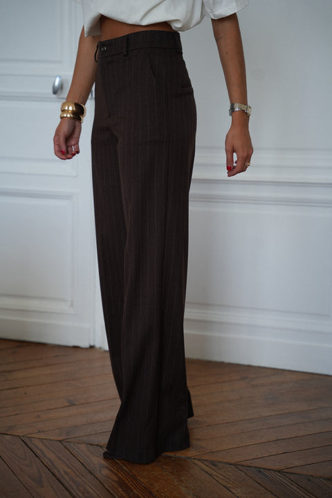 Fanny chocolat - Pantalon rayé