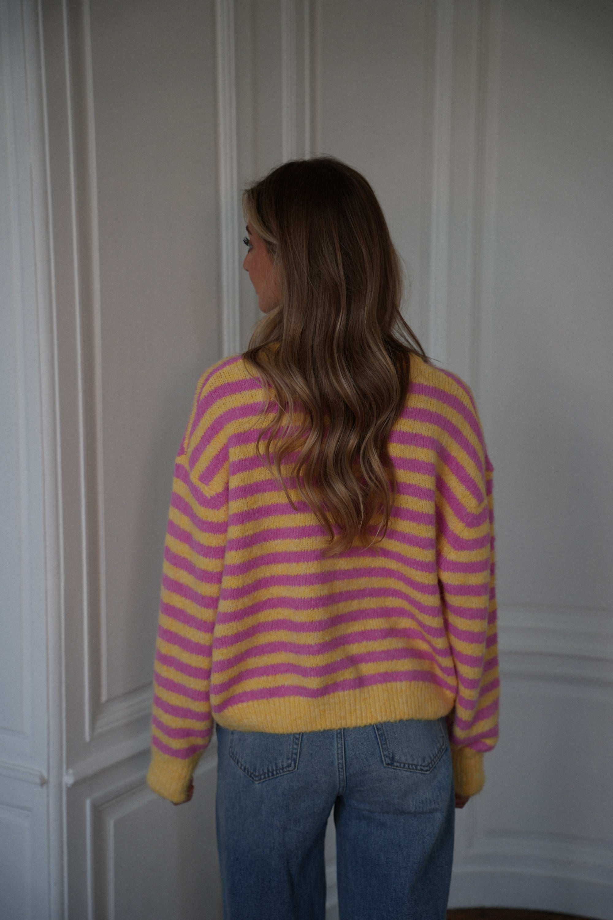 Fany rose/jaune - Gilet rayé