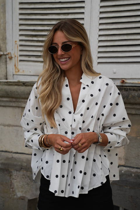Alena blanche - Blouse à pois