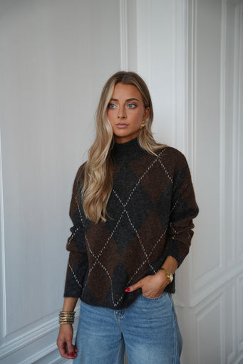 Mariana gris/chocolat - Pull losanges