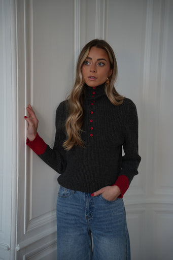 Selena gris - Pull bicolore