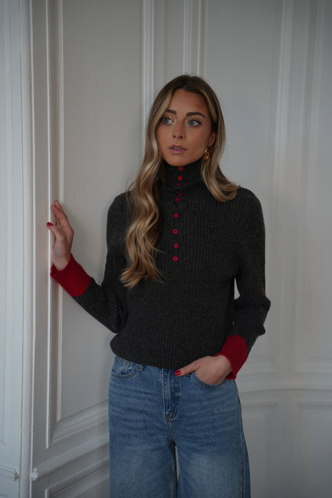 Selena gris - Pull bicolore