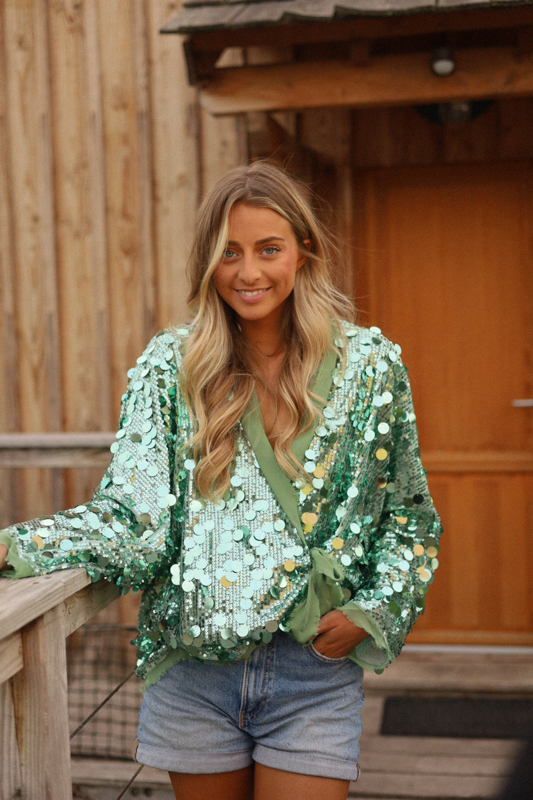 Lalie vert - Gilet sequins