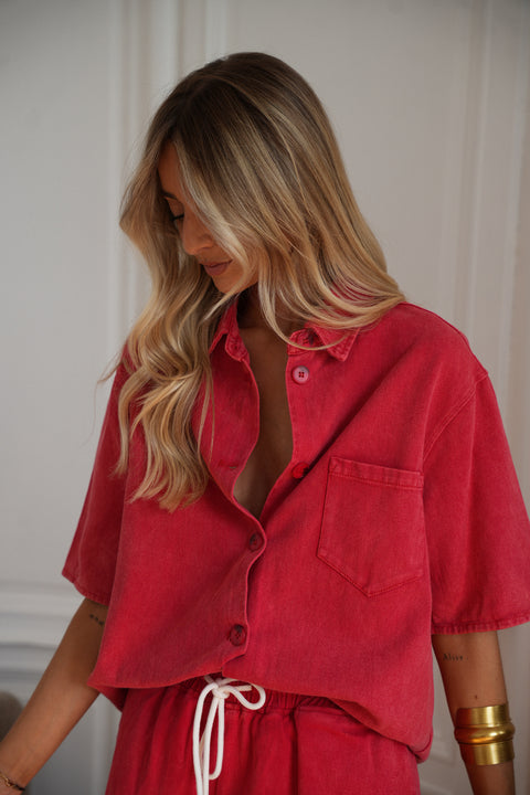 Tessa rouge - Blouse en jean
