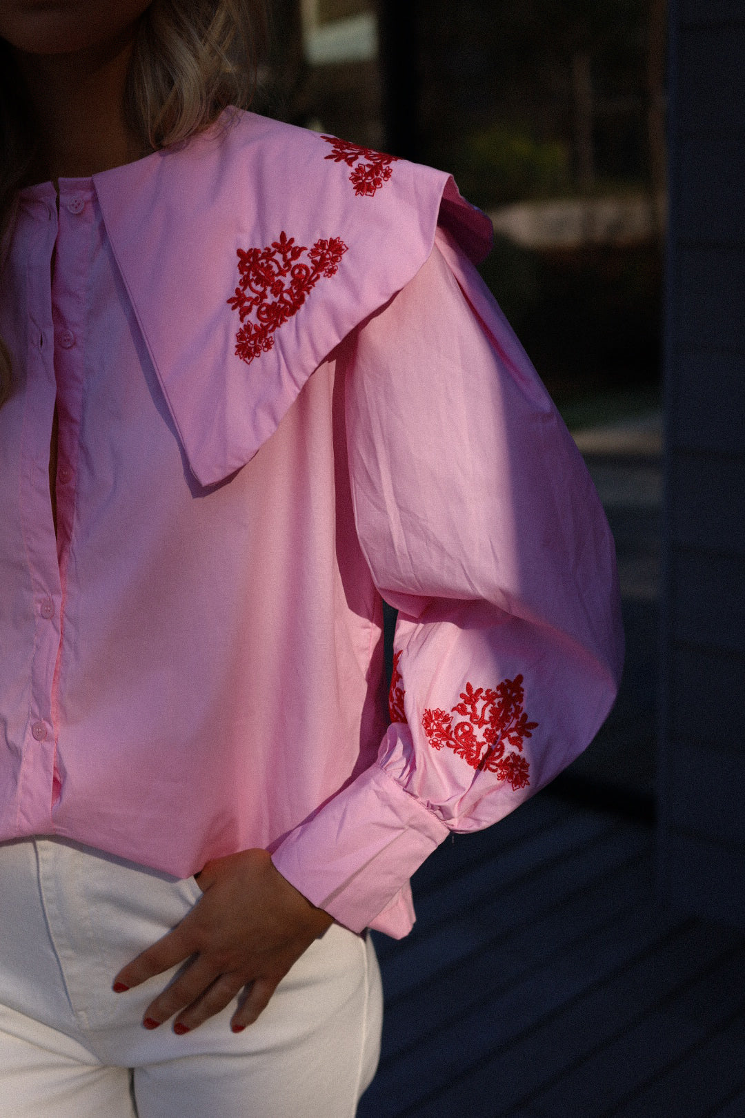 Soline rose - Blouse brodée