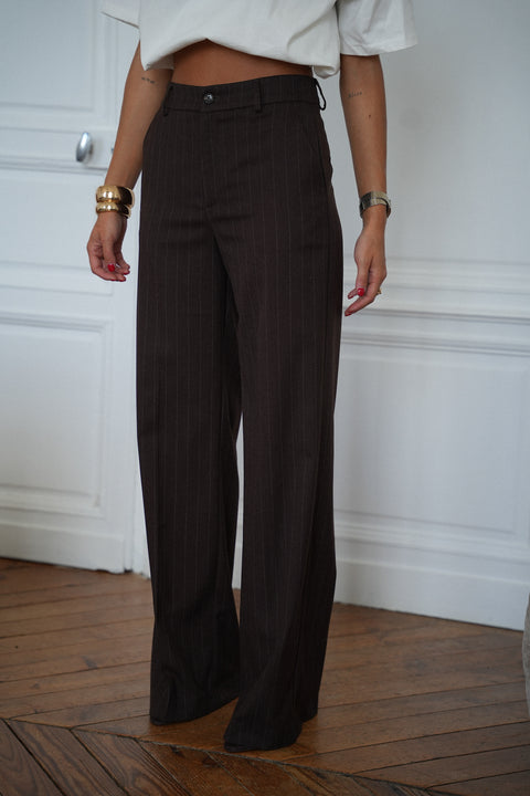 Fanny chocolat - Pantalon rayé