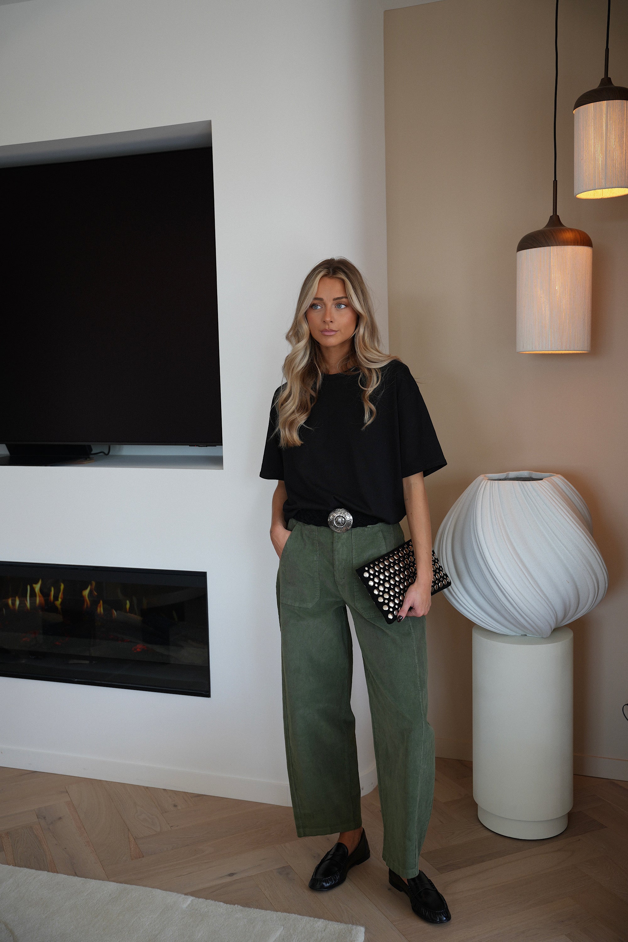 Elly kaki - Pantalon velours