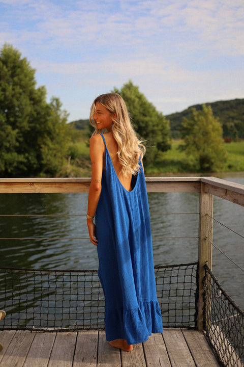 Alissia bleue - Robe gaze de coton
