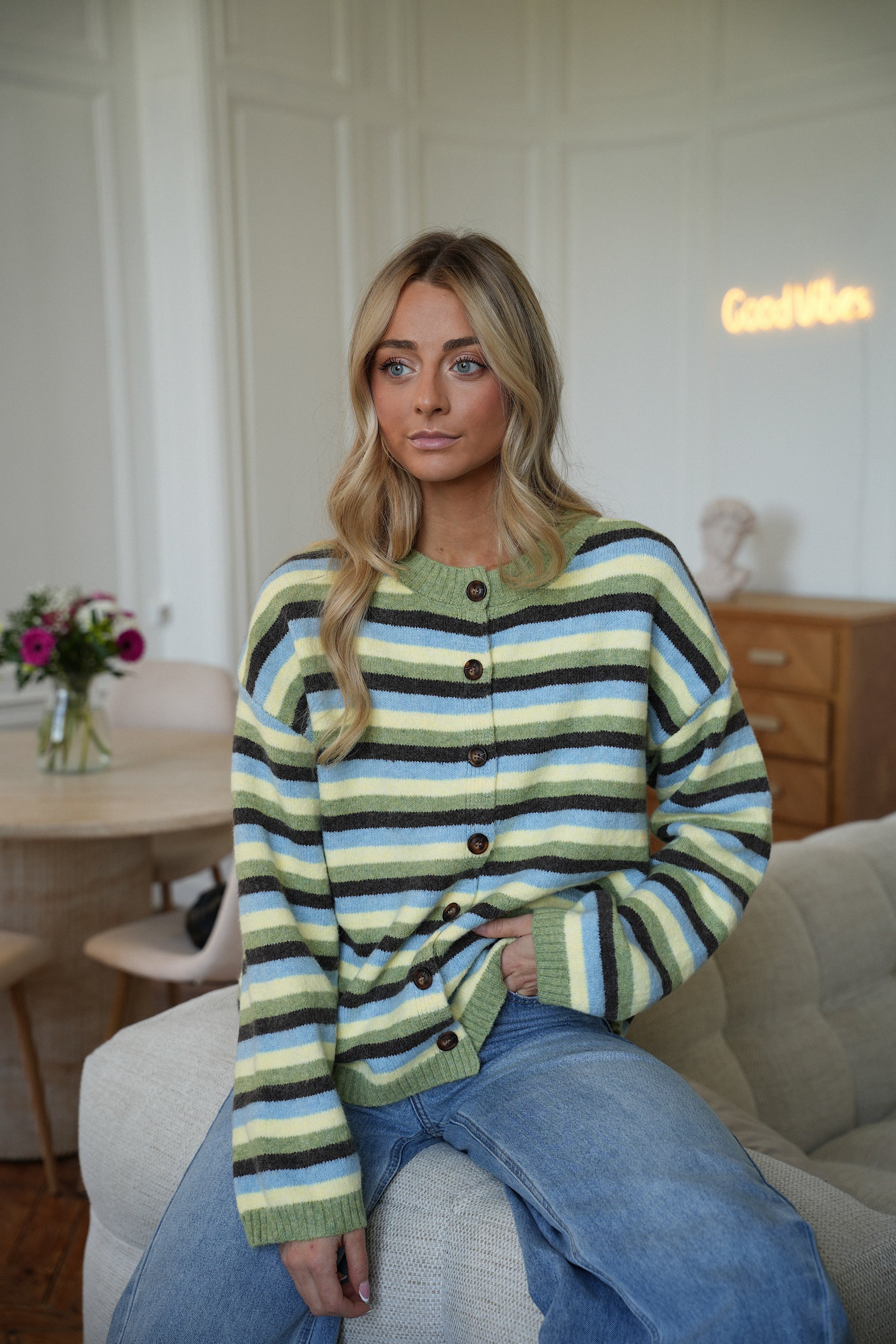 Victor vert - Gilet rayé