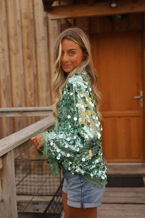 Lalie vert - Gilet sequins