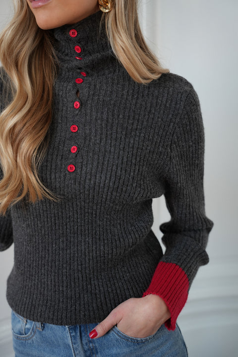 Selena gris - Pull bicolore