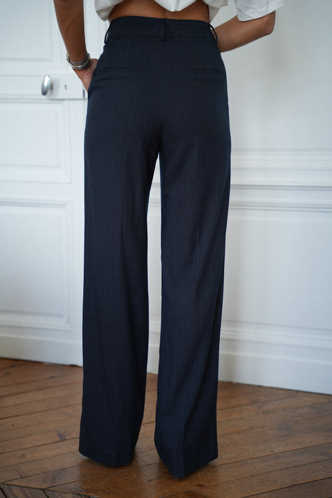 Fanny marine - Pantalon rayé