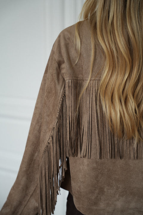 Nina taupe - Veste à franges