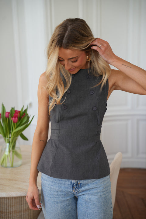 Jessy gris - Blouse sans manches