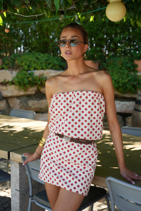 Charlize rouge/crème - Robe bustier