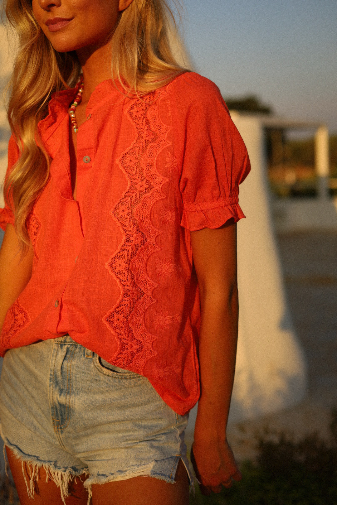 Aveline orange - Blouse brodée