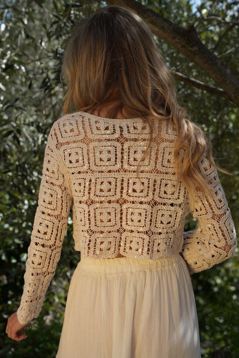 Hailey beige - Gilet crochet perlé
