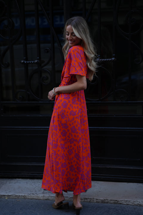 Sonya orange - Robe fleurie