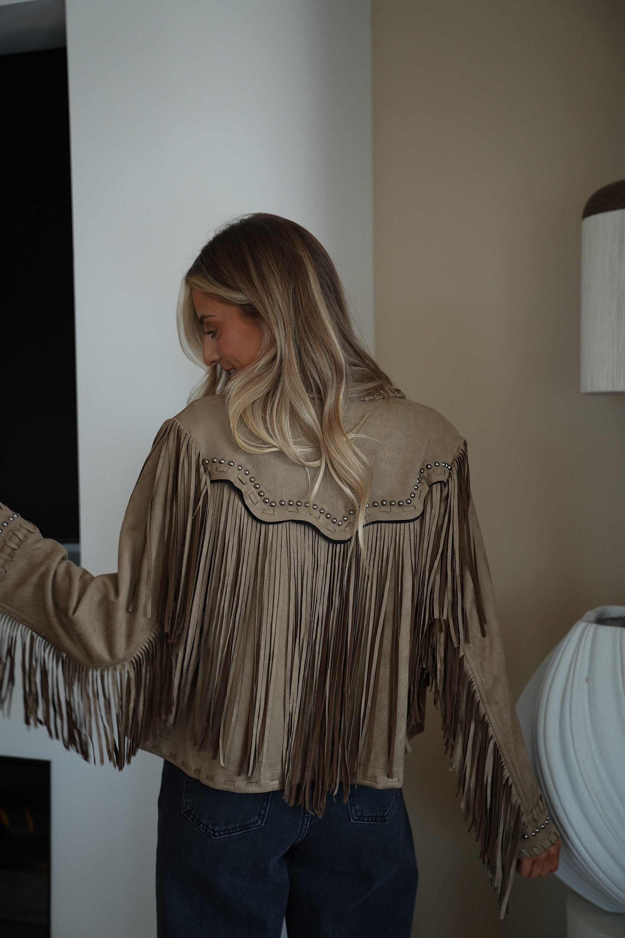 Filipa taupe - Veste à franges