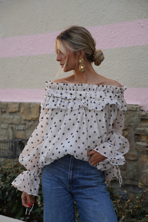 Aya crème/noire - Blouse à pois