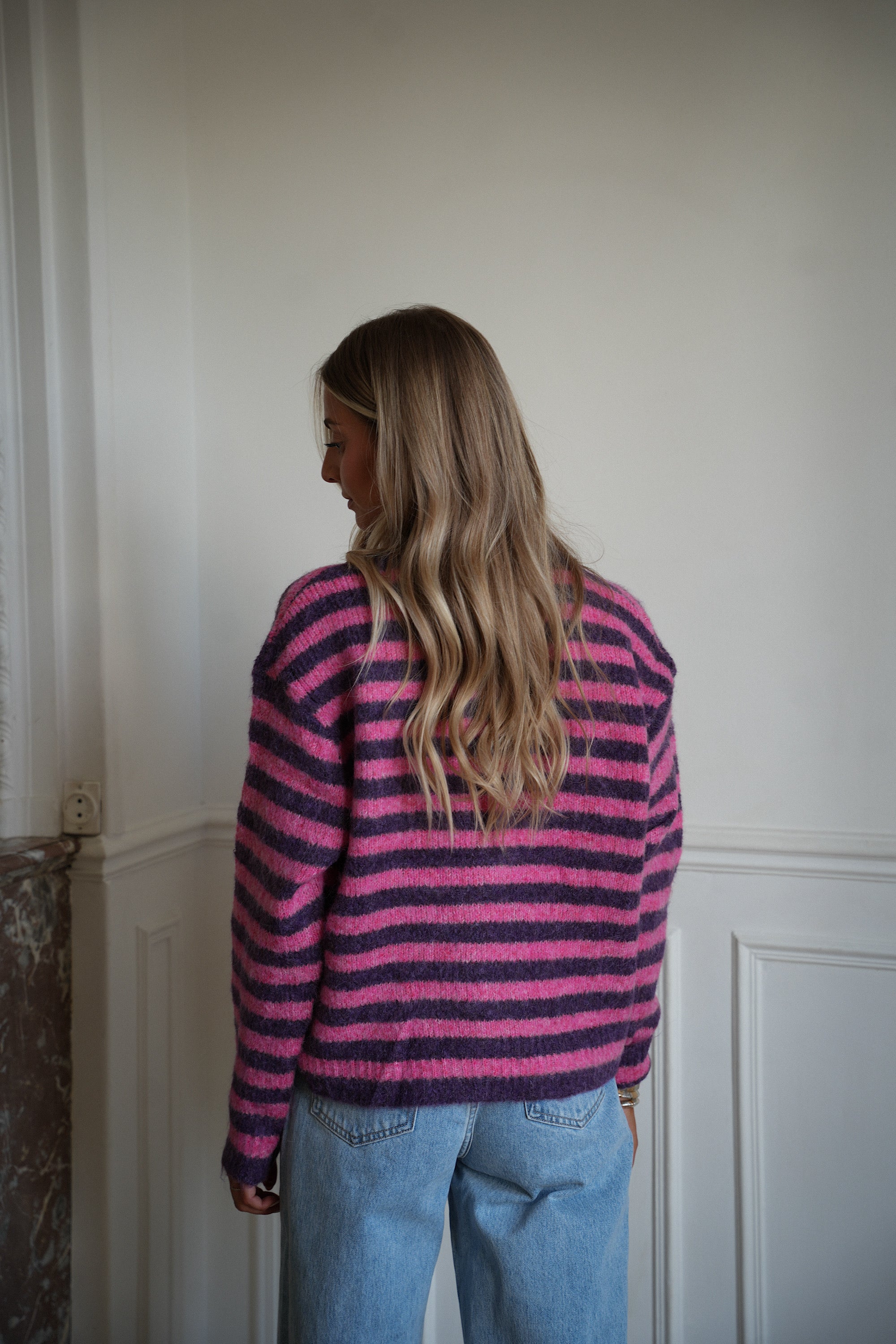 Manolia rose - Gilet rayé