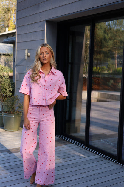 Charline rose - Blouse cœurs