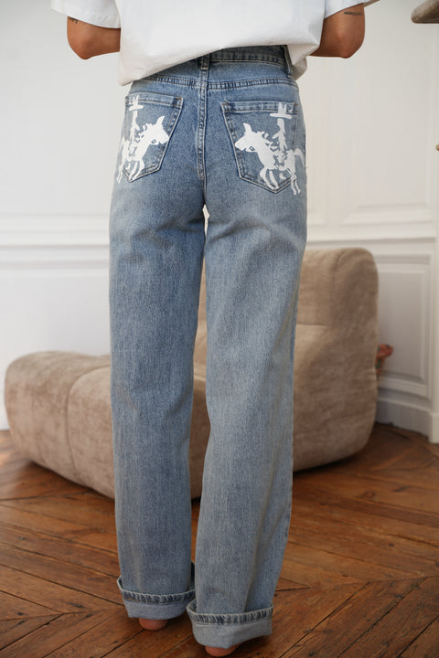 Meryl bleu - Jean imprimé