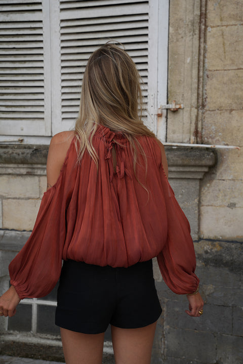 Octavia terracotta - Blouse ajourée