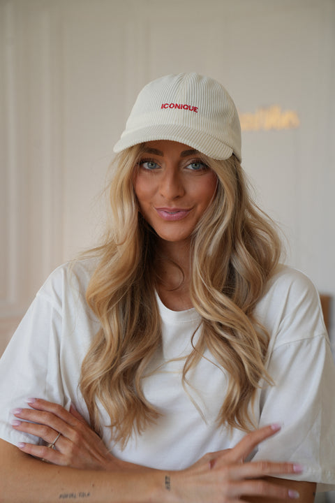 Iconique crème/rouge - Casquette velours