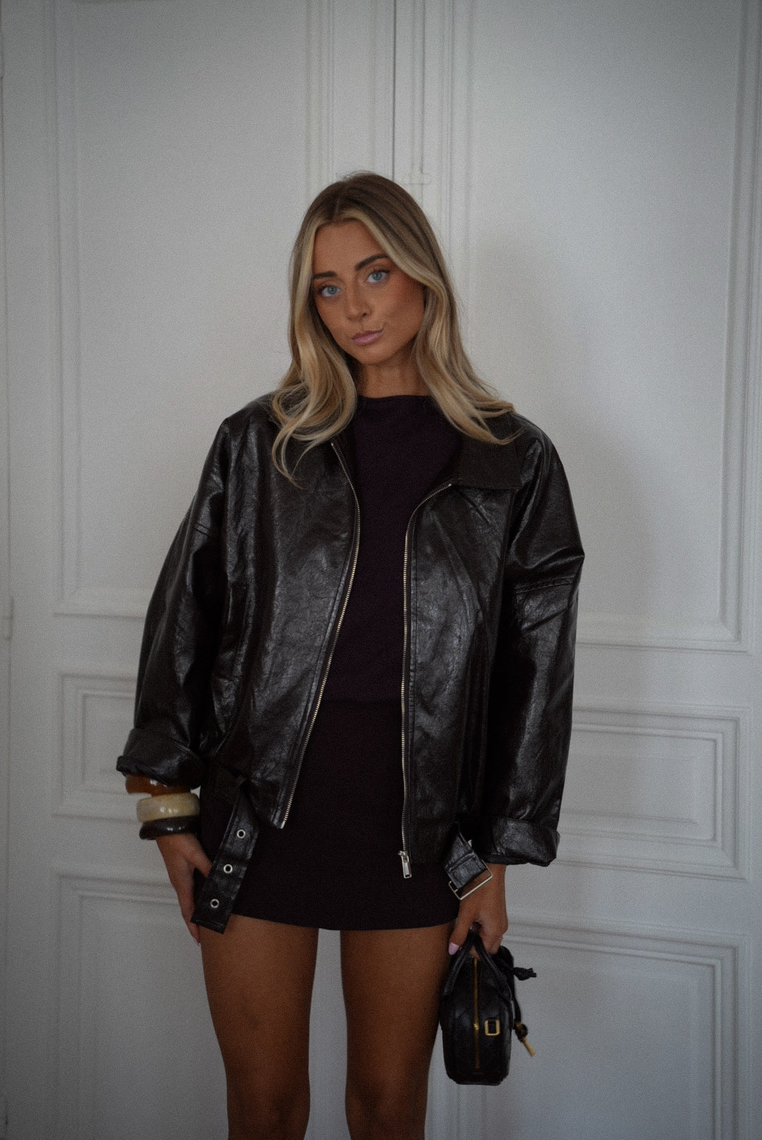 Simone prune - Veste en cuir