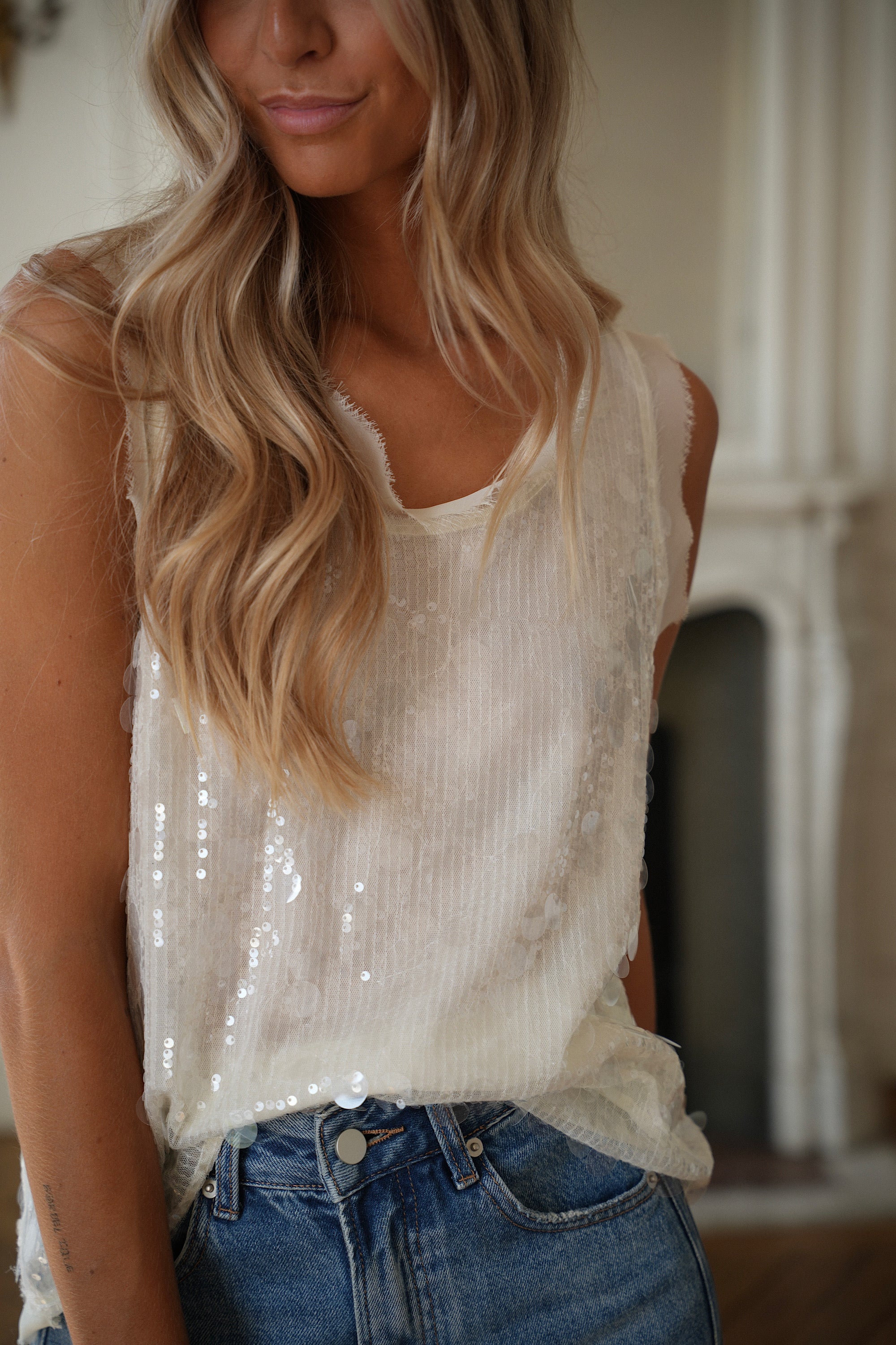 Rosaya blanc - Top à sequins