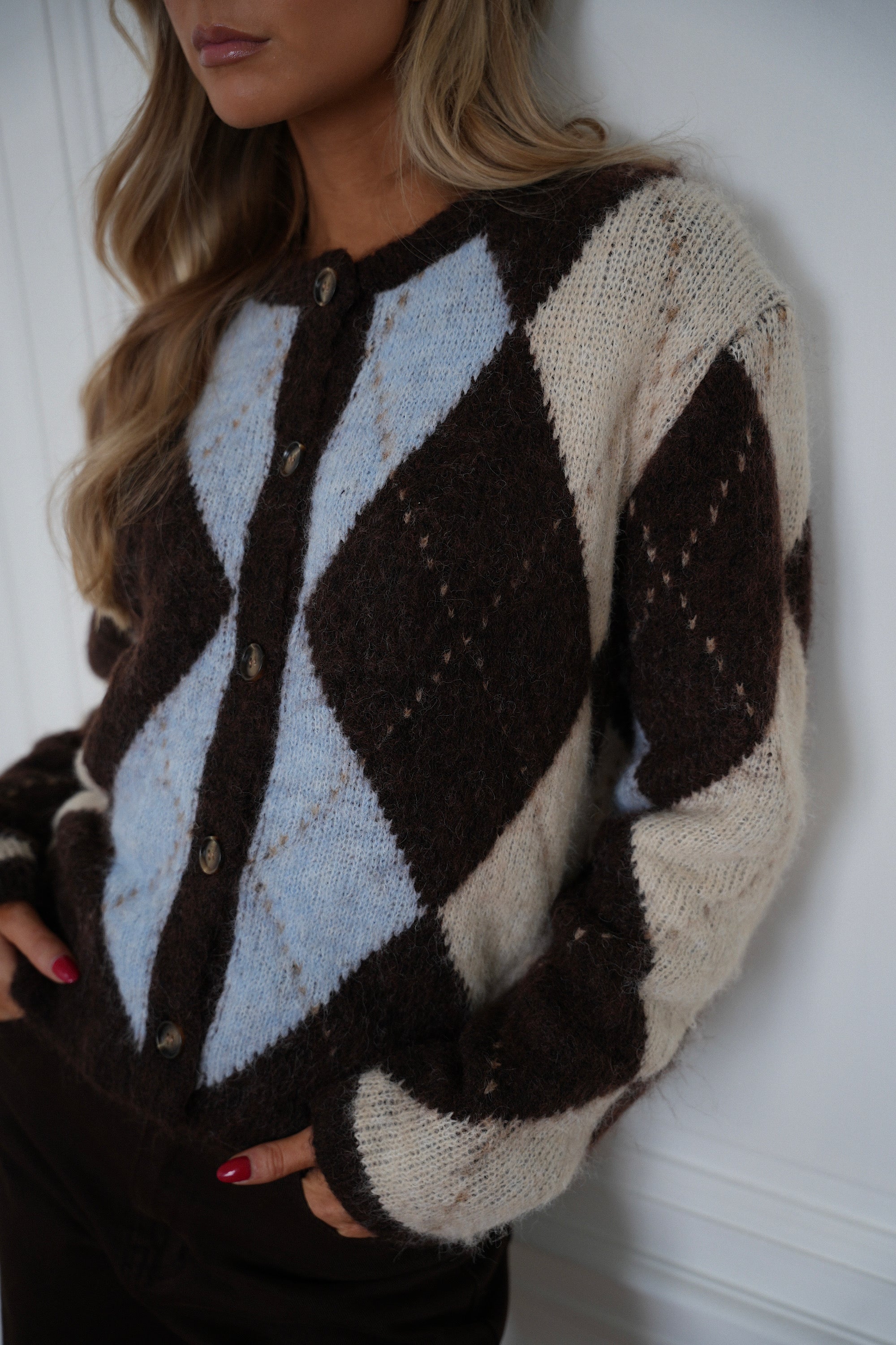 Elma chocolat/bleu - Gilet losanges