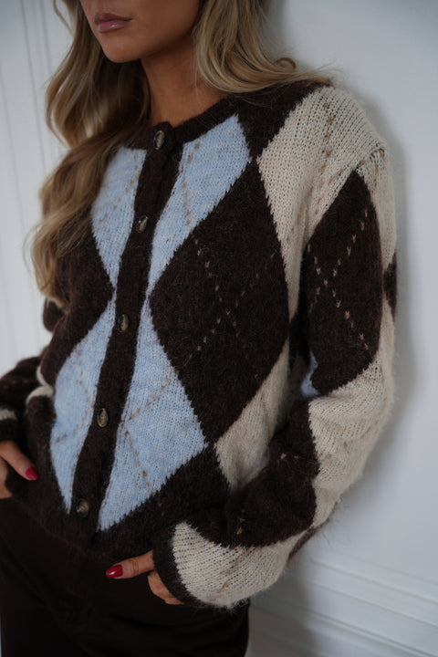 Elma chocolat/bleu - Gilet losanges