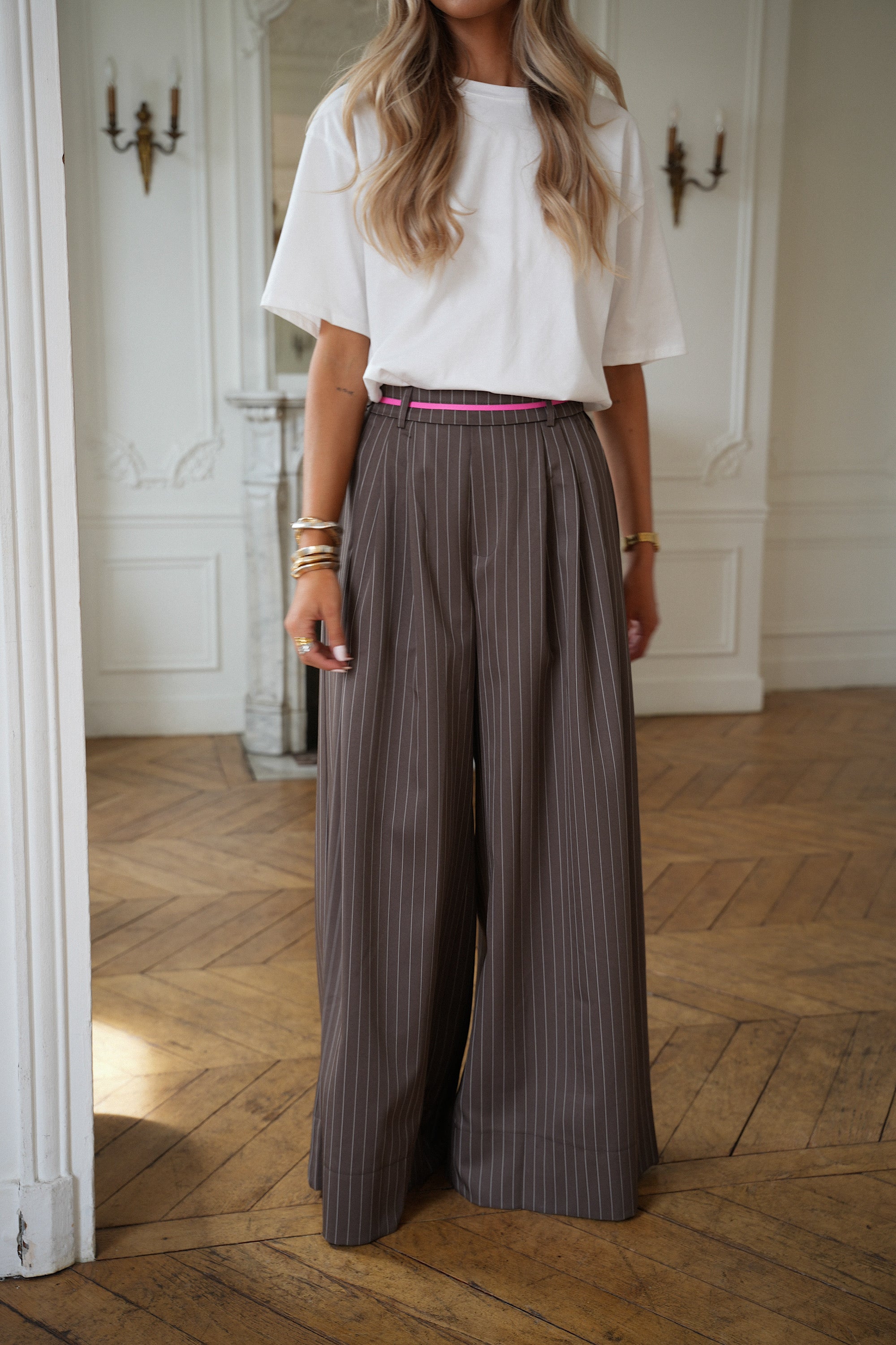 Tony taupe - Pantalon rayé