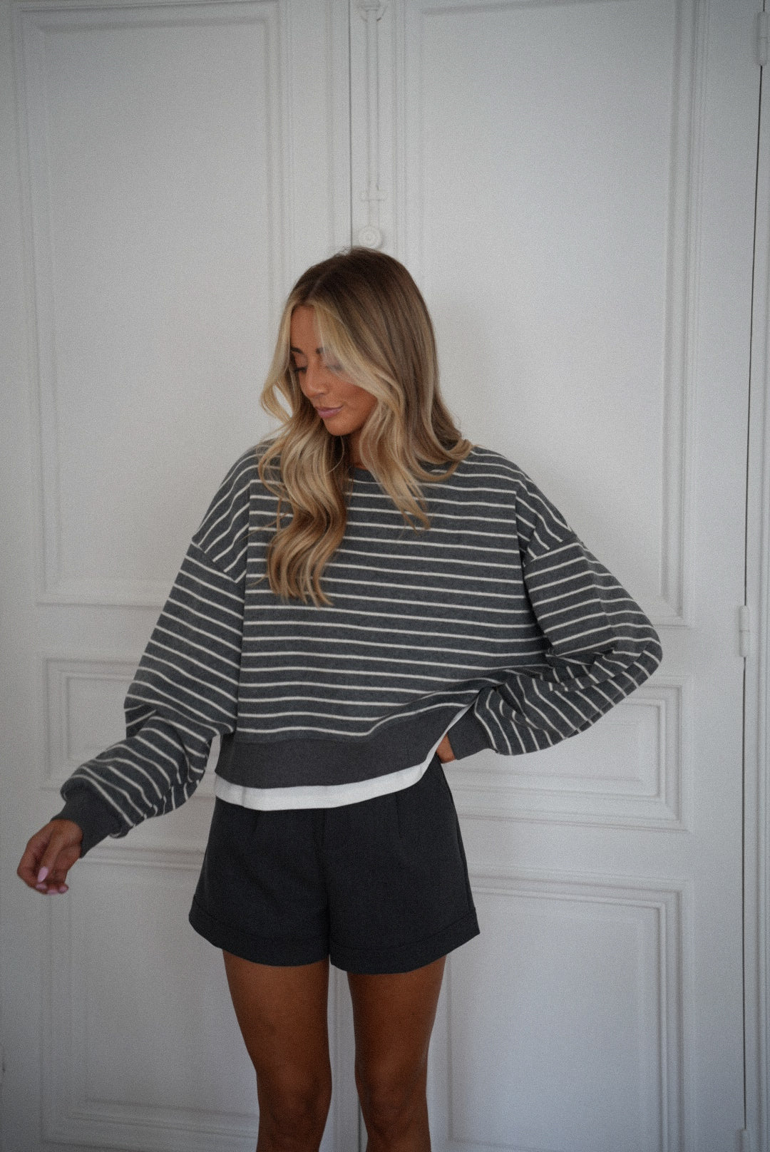 Loony gris - Sweat-shirt rayé
