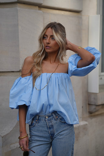 Nao bleu ciel - Blouse col bardot