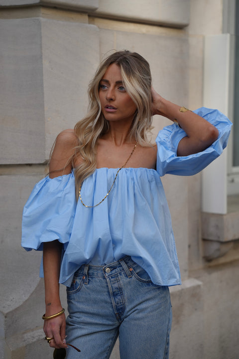 Nao bleu ciel - Blouse col bardot