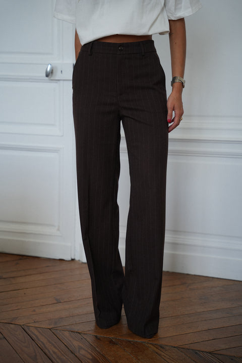 Fanny chocolat - Pantalon rayé