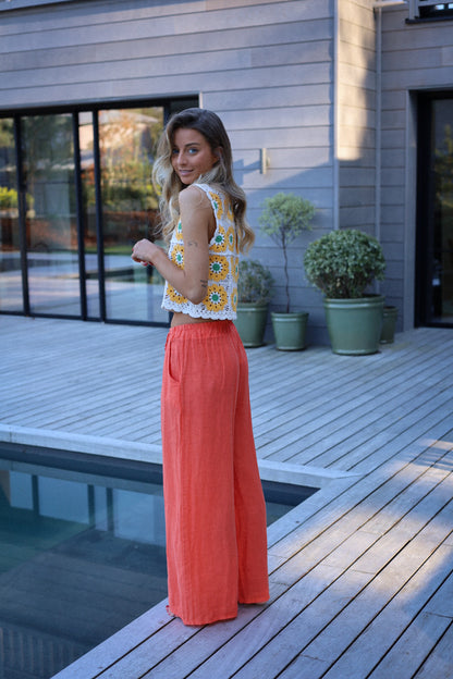 Lindie orange - Pantalon lin