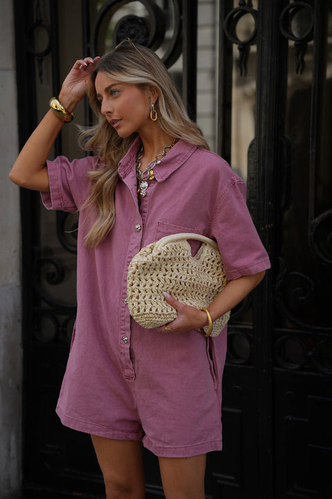 Suzon vieux rose - Combishort en jean