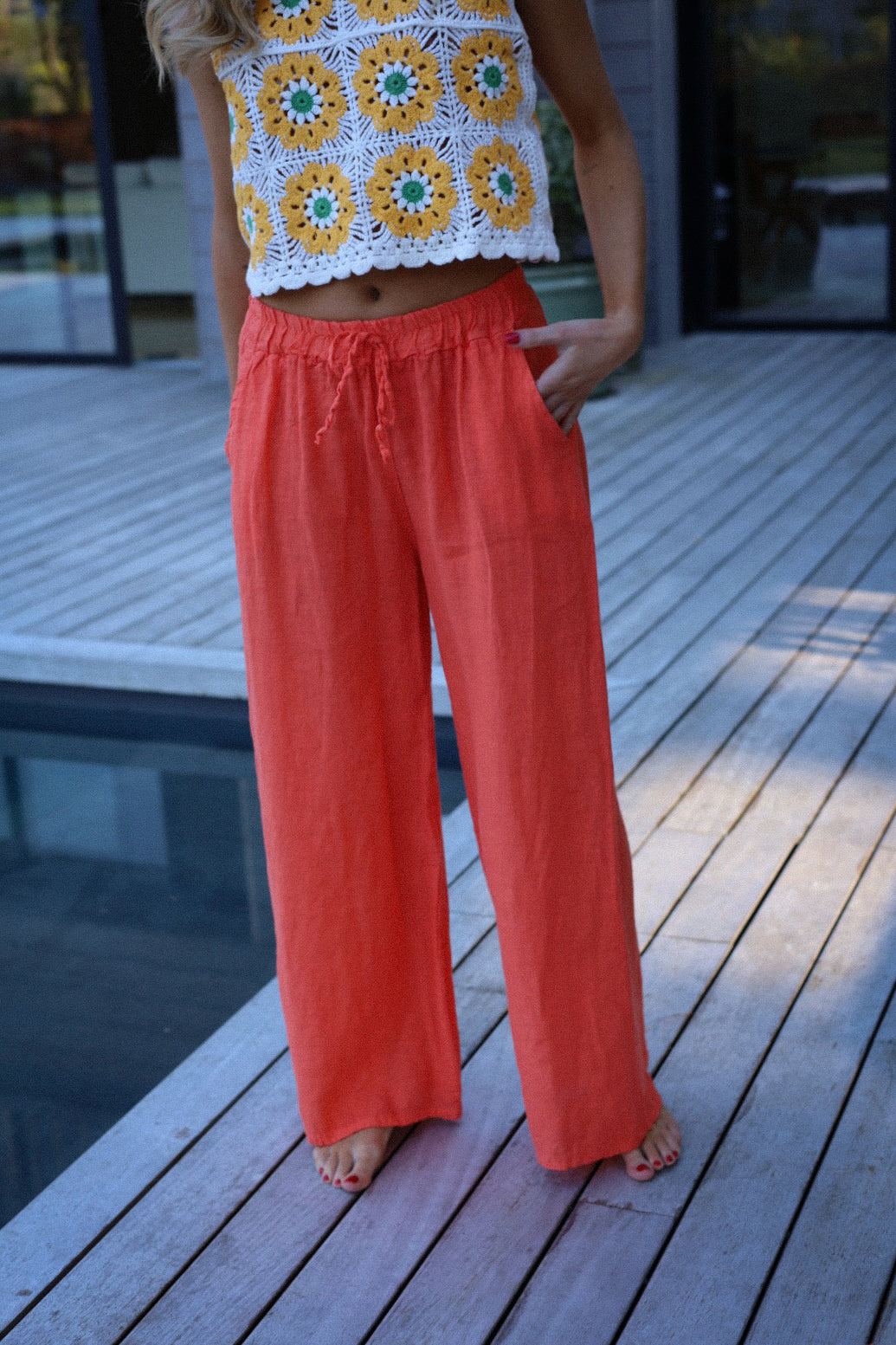Lindie orange - Pantalon lin