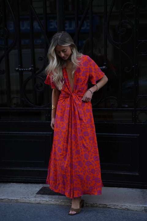 Sonya orange - Robe fleurie